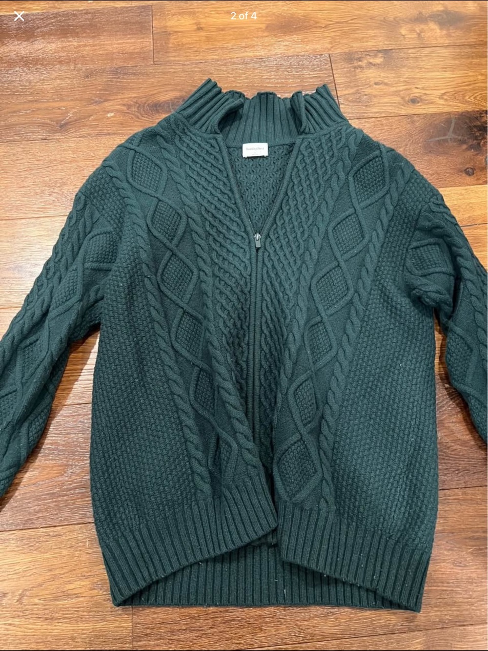 Aritzia Dark Green Cable Knit Zip-Up Cardigan